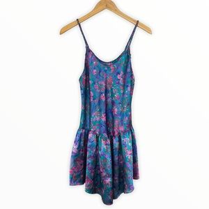 80’s Vintage Satin Multicolor Floral Teddy Slip